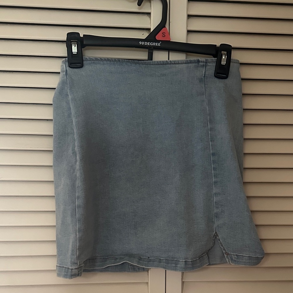 Women’s pleated high waisted mini Denim Skirt - Blue